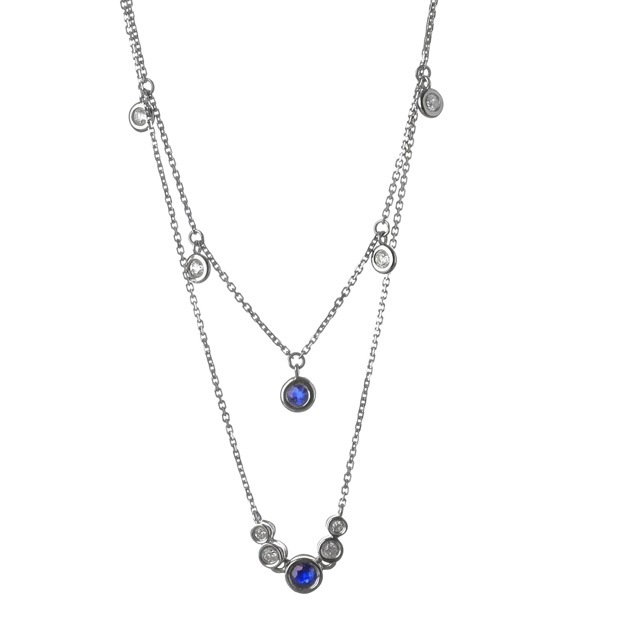 Collar rain de zafiros y diamantes en oro blanco
