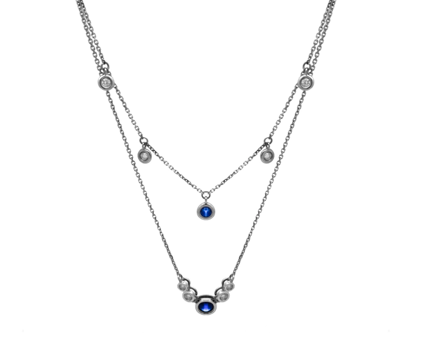 Collar rain de zafiros y diamantes en oro blanco